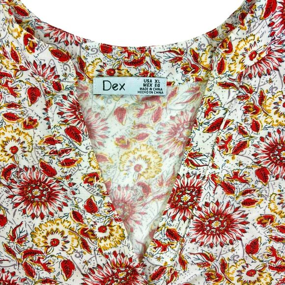 Dex Orange Floral Button LS Top Cheerful Spring Easter Office Flouncy Light XL - Picture 2 of 9